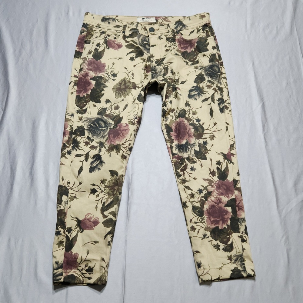 Golden Denim Silence Is Golden‎ Floral Print Pants Mens 32 Tan Rose Slim Fit
